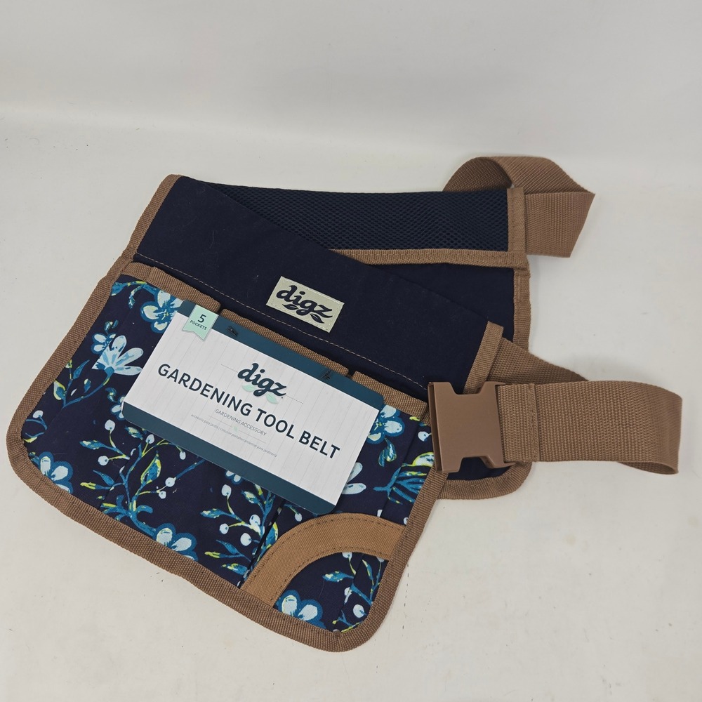 Digz Gardening Tool Belt Navy Blue Floral 5 Pocket Adjustable Waist Apron ZDW100